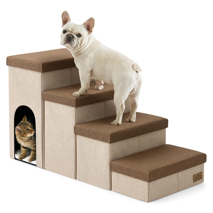 COZY KISS Hundetreppe für Kleine Hunde mit Stauraum, Breite Haustiertreppe Faltbare für Bett und Cou