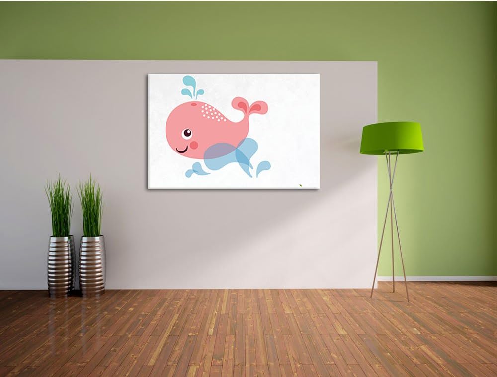 Niedlicher Wal weiss, Format: 100x70 auf Leinwand, XXL riesige Bilder fertig gerahmt mit Keilrahmen,