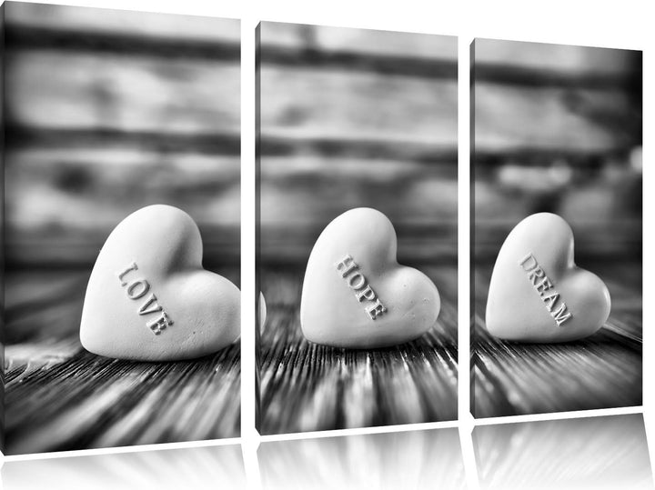 Pixxprint Love Hope Dream Hearts als Leinwandbild/Grösse: 3 Teilig (120x80) / Wandbild/Kunstdruck/fe
