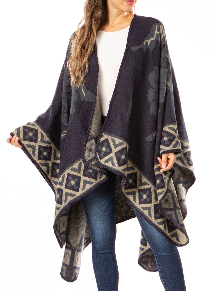 Sakkas Lupe Womens Reversible Poncho Wrap Cape Schal Pullover Mantel Strickjacke Einheitsgrösse Flie