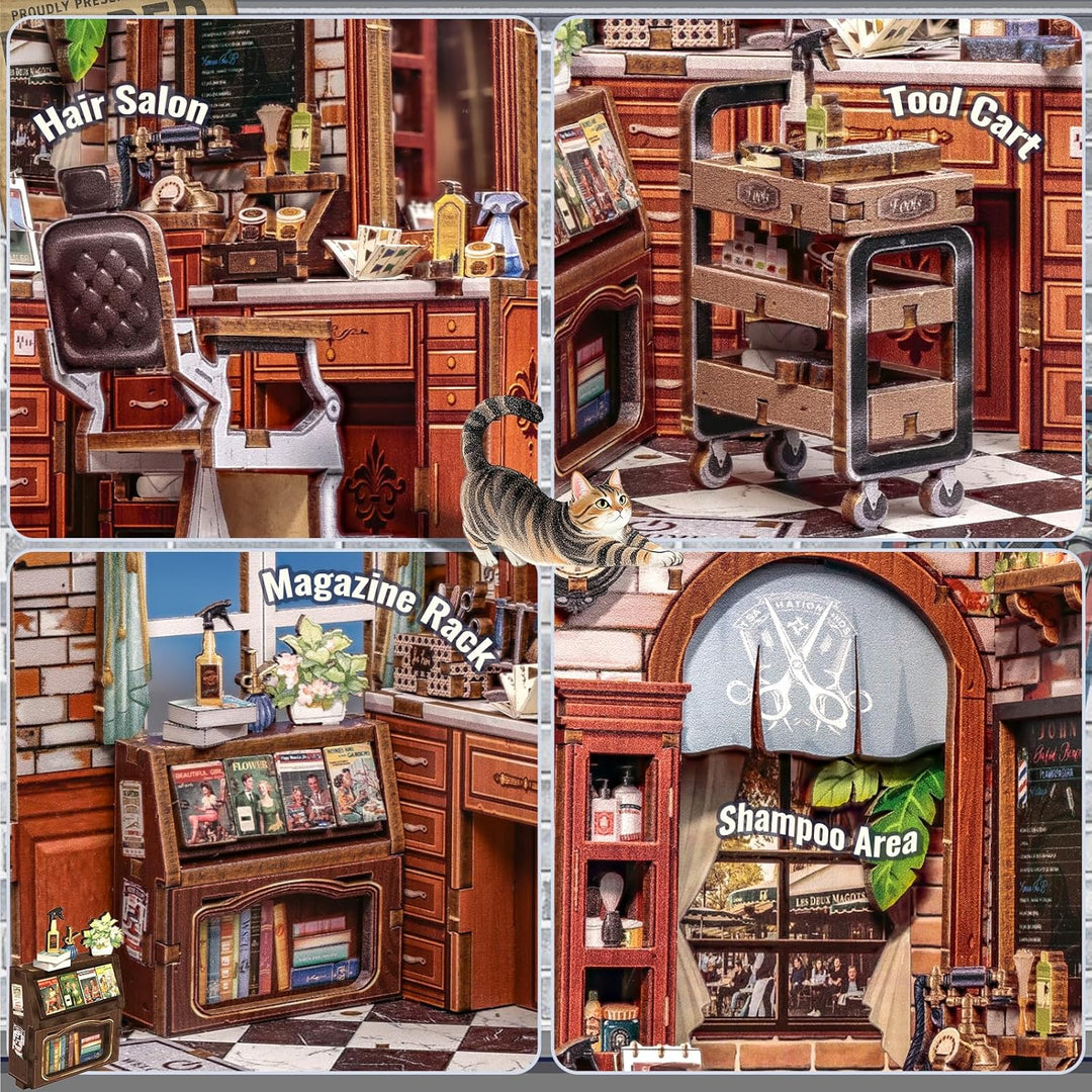 CUTEBEE Book Nook Kit - Miniatur Puppenhaus mit LED Beleuchtung, 3D Holz Puzzle Buchstütze, Retro&no