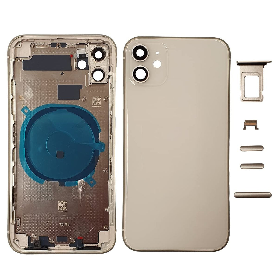 Smartex® Backcover aus Glas + Rahmen kompatibel mit iPhone 11 | Rückseite Cover + Frame (Weiss) 11 W