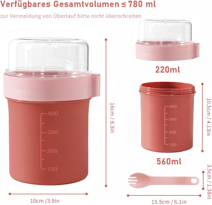 Müslibecher to Go, Joghurtbecher to Go, Müsli to Go Becher (560ML+220ML), Joghurt to Go Becher mit l