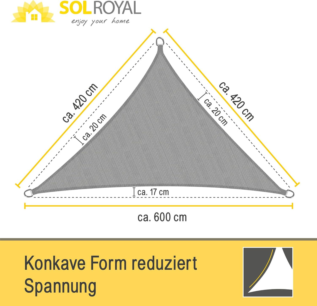 Sol Royal Sonnensegel dreieckig 6x4,2x4,2m Wasserdurchlässig HDPE Atmungsaktiver Balkon Terrasse Seg