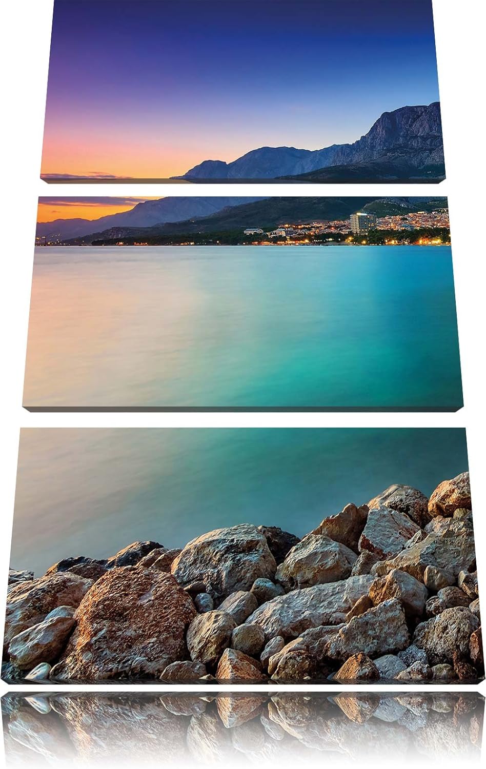 Pixxprint Meer an Traumstadt 3-Teiler Leinwandbild 120x80 Bild auf Leinwand