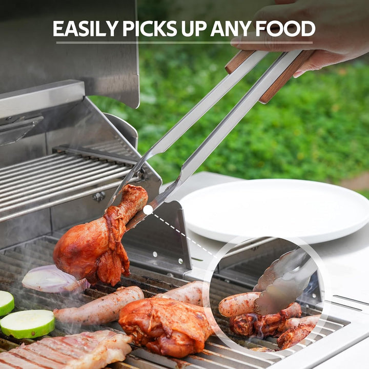 onlyfire Grillbesteck Set 4-TLG, Grill Zubehör Set Enthält Grillzange, Grillwender, Fleischgabel und