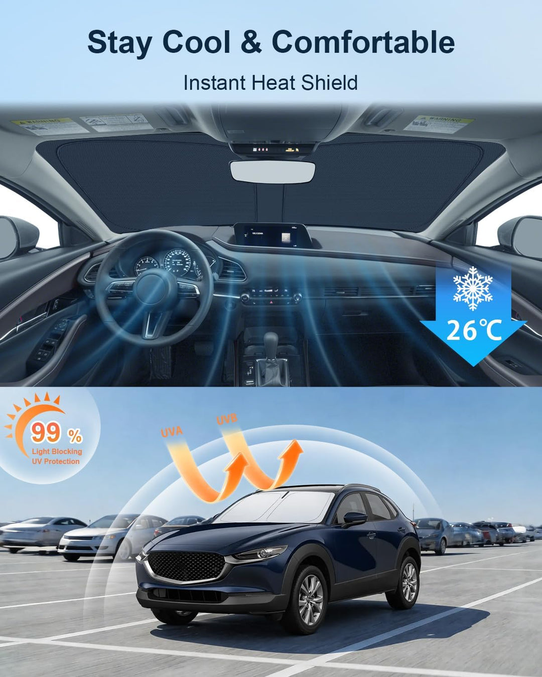 BIXUAN Frontscheiben-Sonnenschutz kompatibel mit Mazda CX30 CX-30 2019-2025 2026 Auto Sonnenschutz A