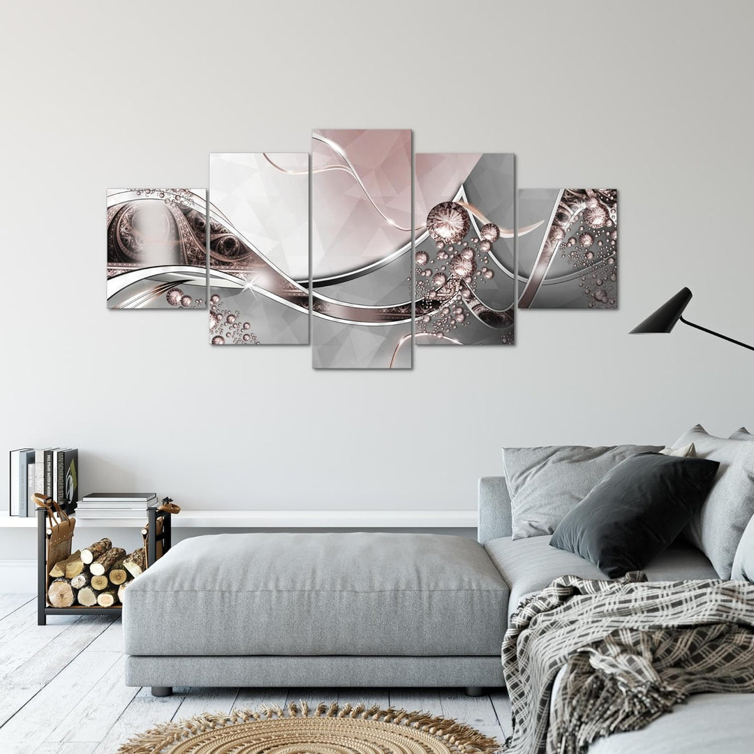 Runa Art - Bilder Abstrakt 200 x 100 cm 5 Teilig XXL Wanddekoration Design Grau Rosa 109151a 200 x 1
