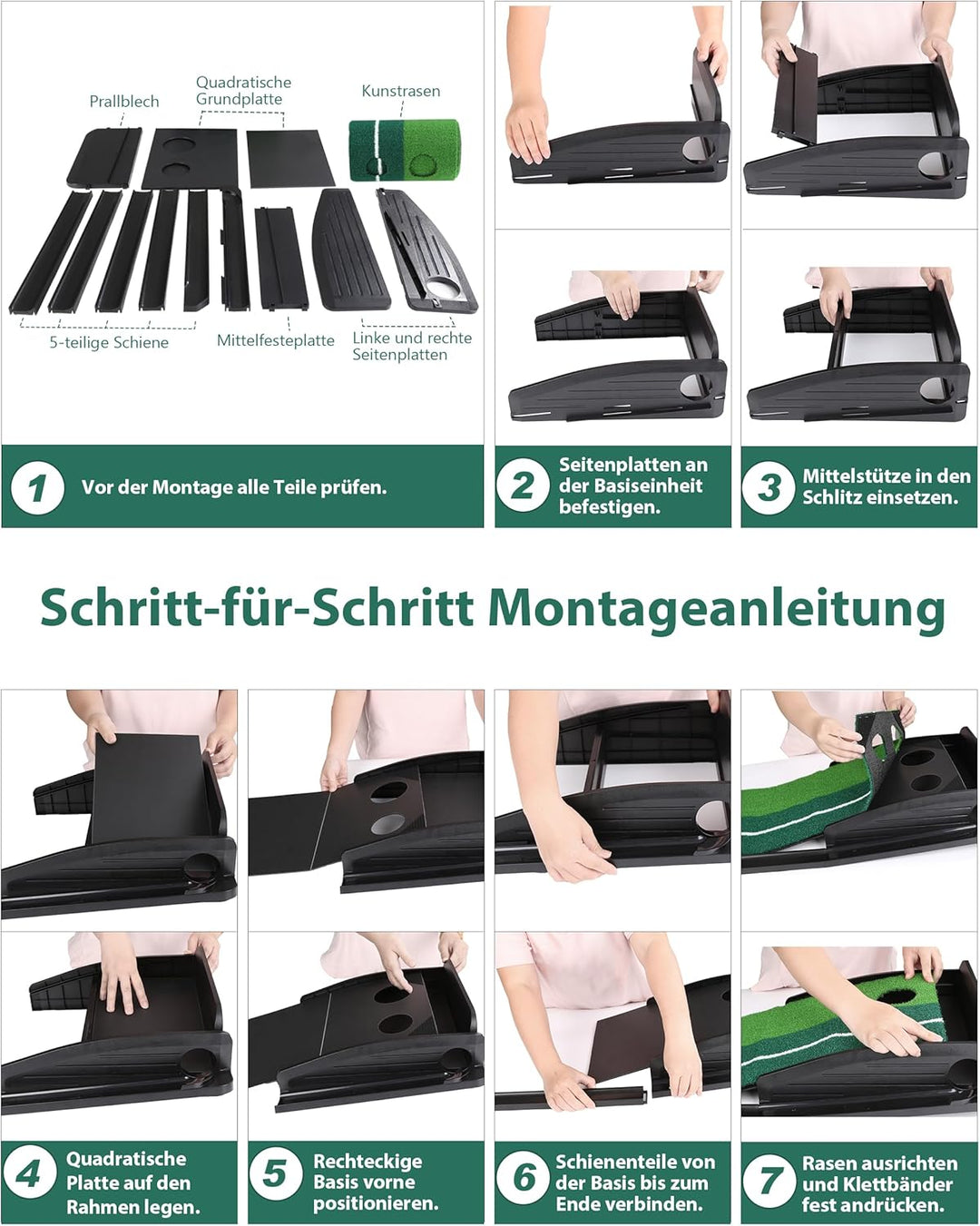 Signstek Golf Putting Matte mit automatischer Ballrückgabe Schwarz - Ohne Bälle, Selbstmontage, Schw