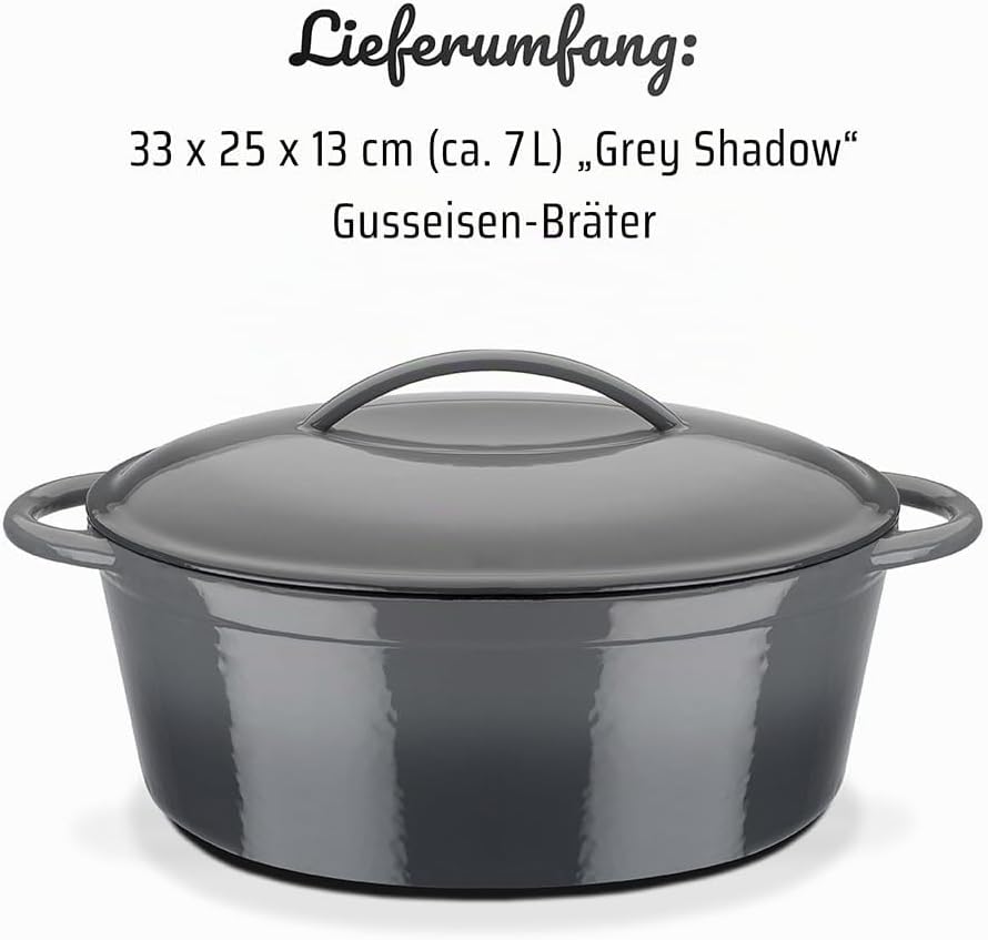 GSW Bräter oval Grey Shadow 33 x 25cm, Gusseisen, grau, 33x25cm