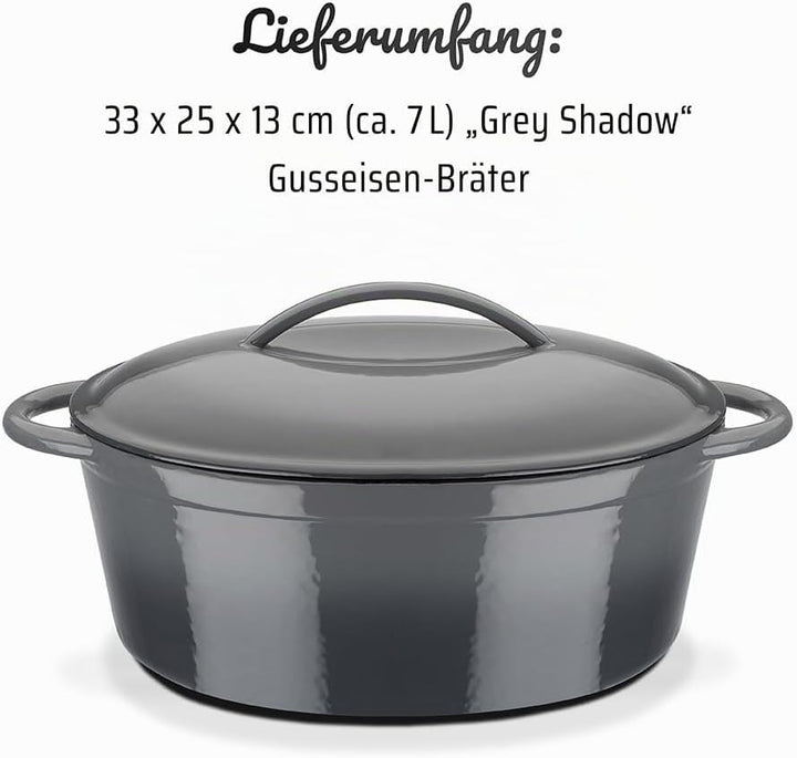 GSW Bräter oval Grey Shadow 33 x 25cm, Gusseisen, grau, 33x25cm