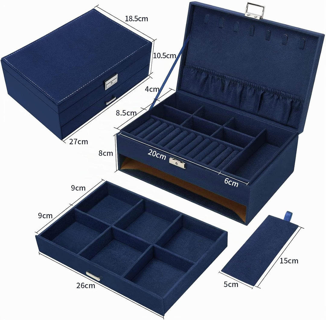 Schmuckkasten, Schmuckkästchen mit Schubladen für Damen Mädchen, Samt Schmuckbox Schmuckschatulle Gr