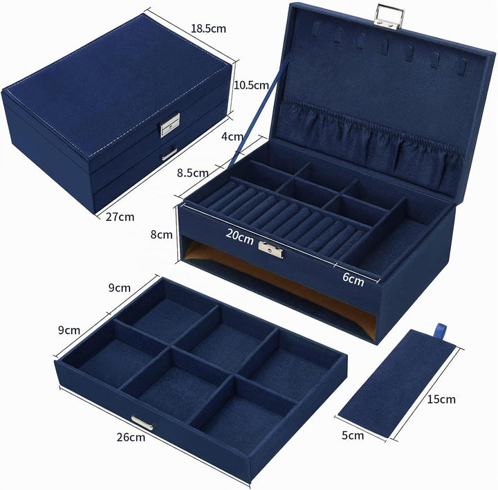 Schmuckkasten, Schmuckkästchen mit Schubladen für Damen Mädchen, Samt Schmuckbox Schmuckschatulle Gr