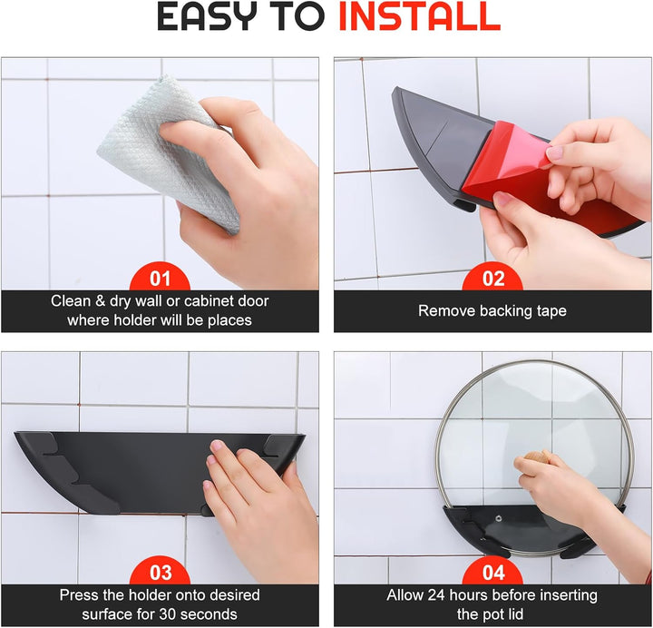 4er Pack Topfdeckelhalter Wand Set, Kunststoff Topf Abdeckung Halterung, Passend für 15-32 cm Grosse
