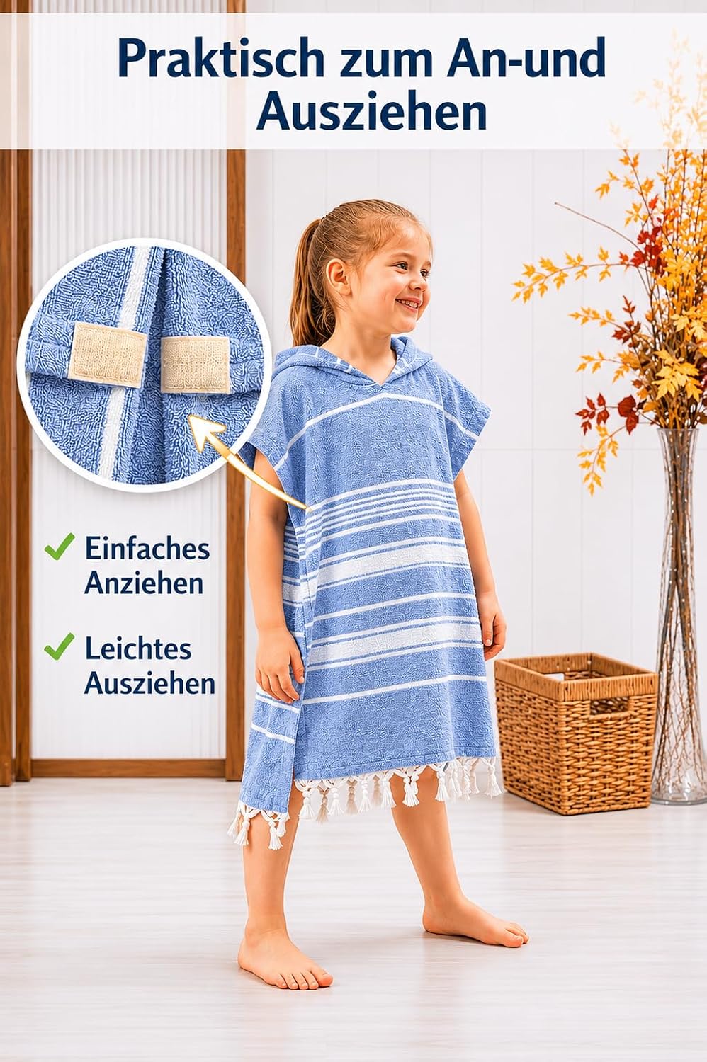 ELY PARKER Strandponcho für Kinder - 100% Baumwolle Strandtuch &amp; Strandkleid - Saugstarkes Badeponch