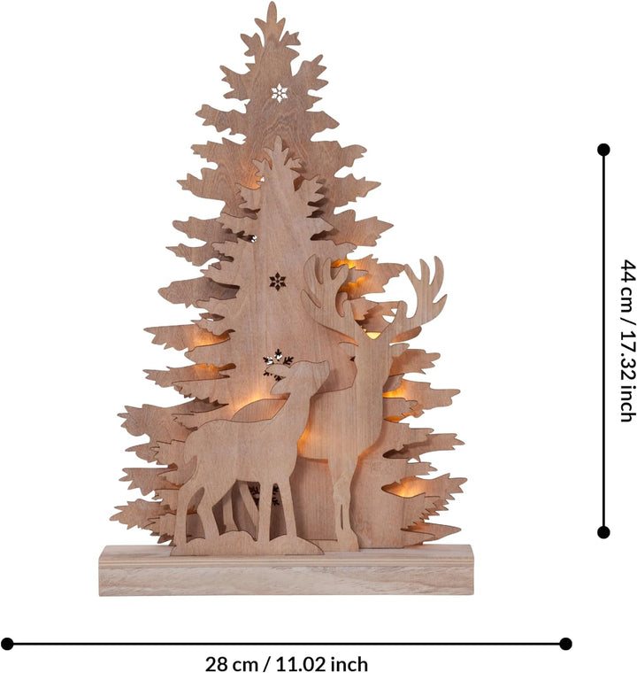 EGLO LED Weihnachtsdeko, Weihnachts-Silhouette Wald aus Holz mit Hirsch und REH, Winterlandschaft in