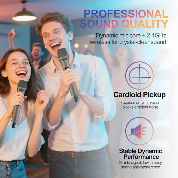 Aveek Kabelloses Karaoke Mikrofon Set, Professionelle Funkmikrofon Set 2.4G, Wiederaufladbar mit USB