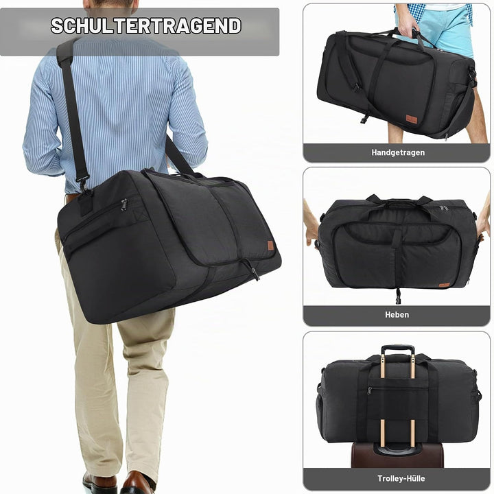 Vogshow Reisetasche grosse Faltbare 80L, Weekender Übernachtungstasche Seesack wasserdicht Sporttasc