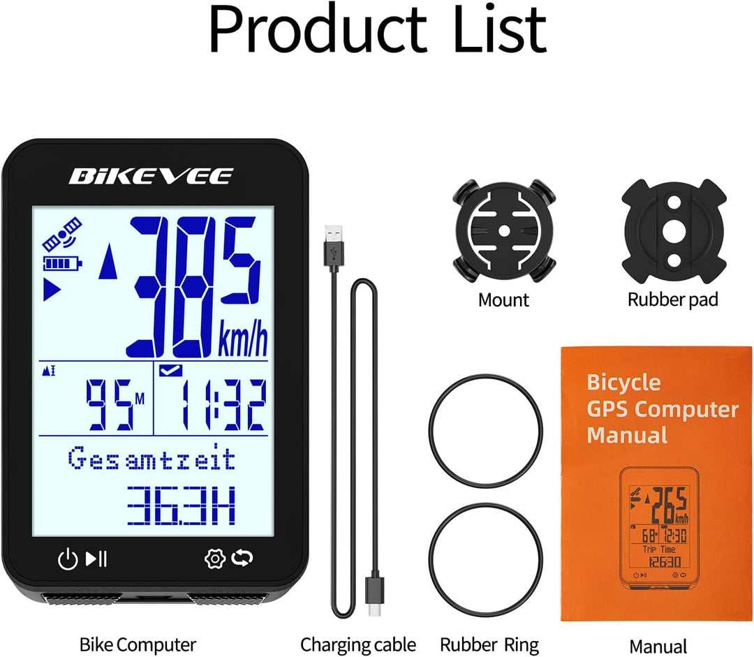 GPS Fahrradcomputer Kabellos IPX7 Wasserdicht 2.4'' FSTN Display 28H Akku Schwarz-A【Standardhalterun