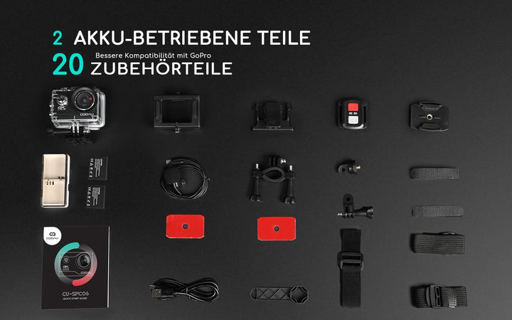 COOAU Action Cam HD 4K 64MP WiFi EIS Stabilisierung mit externem Mikrofon Unterwasserkamera 40M mit