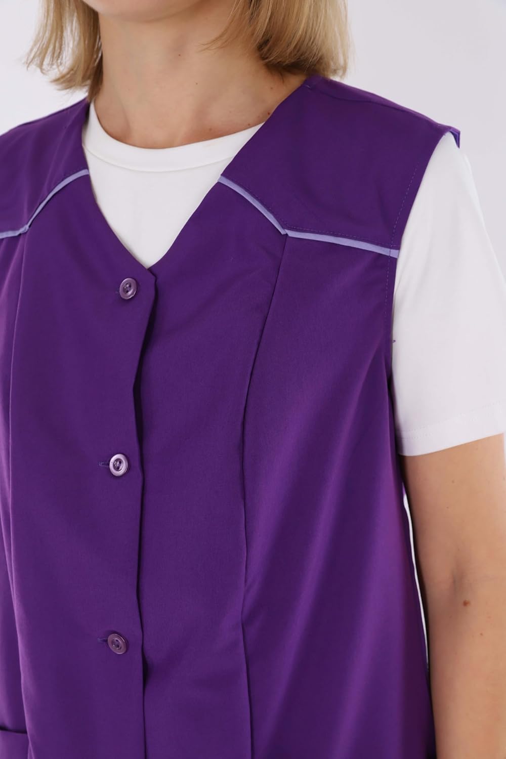 Damenkittel ohne Arm Kochschürze Kittel Schürze Knopfkittel einfarbig Hauskleid 38 Lila, 38 Lila