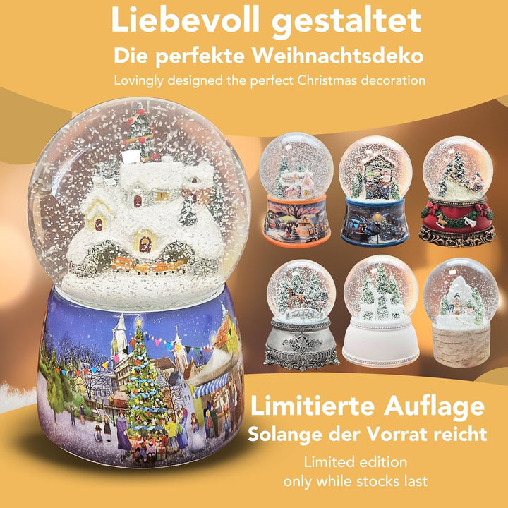 Schneekugel Weihnachten Spieluhr | Berglandschaft mit Zug | Sockel Winterlandschaft Polyhaus | mit M