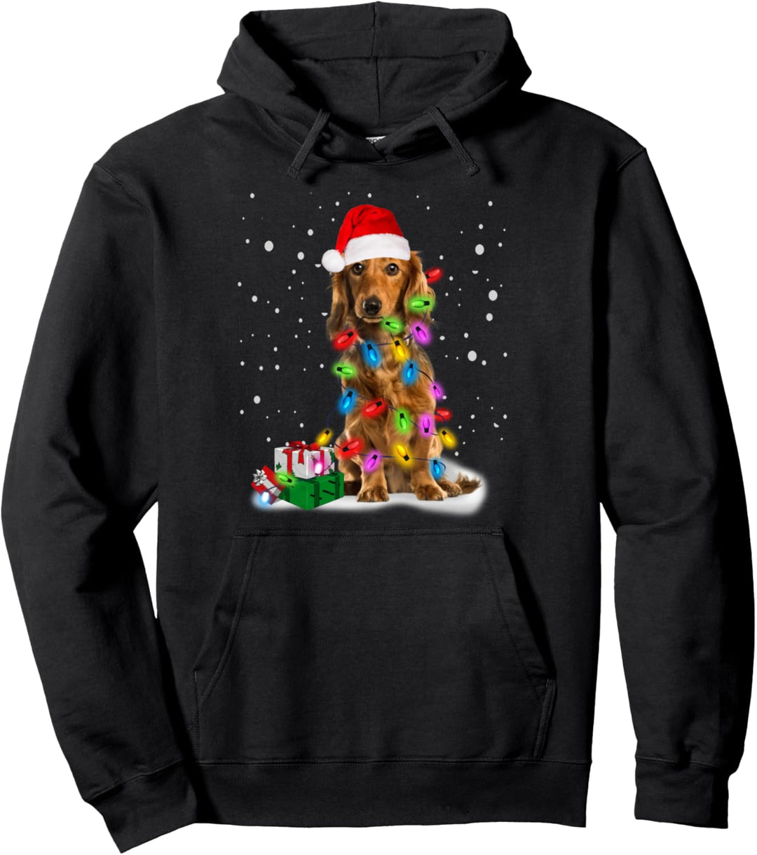 Langhaar Dachshund Weihnachten Xmas Santa Dackel Pullover Hoodie
