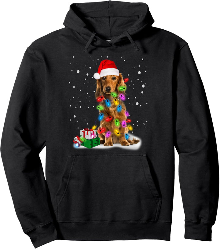 Langhaar Dachshund Weihnachten Xmas Santa Dackel Pullover Hoodie
