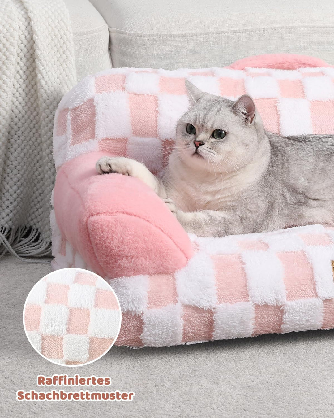 KSIIA Orthopädisches Katzenbett Flauschig 66x37cm, Abnehmbar Katzensofa Hundebett Waschbar, Hundesof