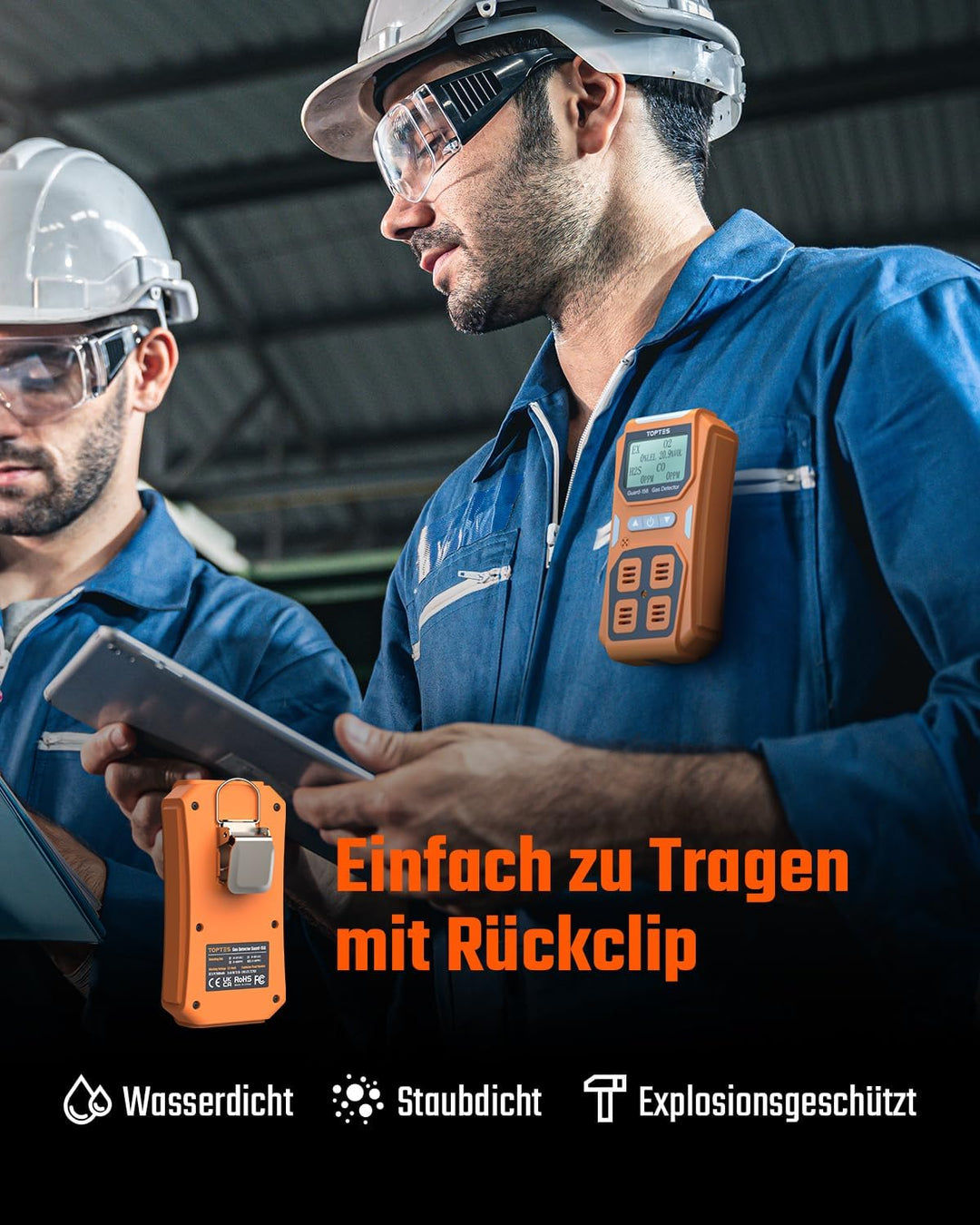 TopTes Guard-156 Gasmelder, 4 Gasmelder Für H2S, CO, LEL und O2, mit 3 Alarmmodi (visuell, Vibration