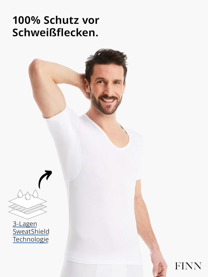 FINN Anti-Schweiss Shirt Herren mit V-Ausschnitt und integrierten Achselpads gegen Starkes Schwitzen