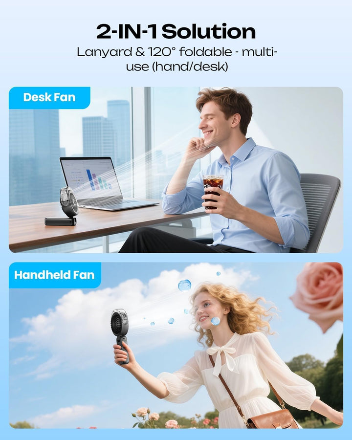 Otlonpe Handventilator Mit Wasserkühlung, 4000mAh Hand Ventilator Akku Aufladbar Mit Wasser, Leistun