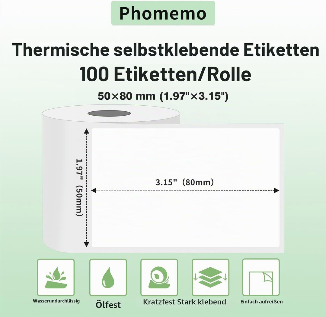 Phomemo 6 Rollen M110 Etikett, 6 Rollen M110/M110S/M120/M200/M220/M221 Thermopapier – 50 x 80 mm) Et