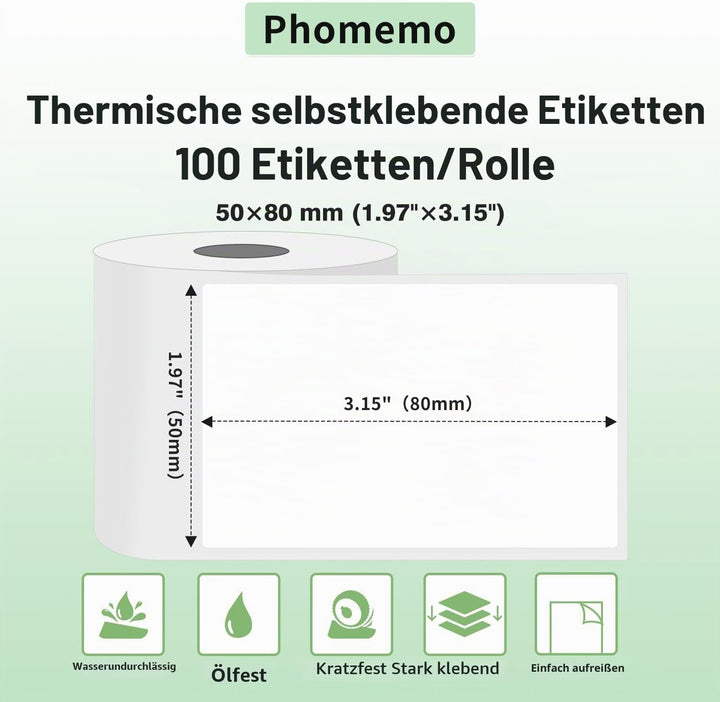Phomemo 6 Rollen M110 Etikett, 6 Rollen M110/M110S/M120/M200/M220/M221 Thermopapier – 50 x 80 mm) Et