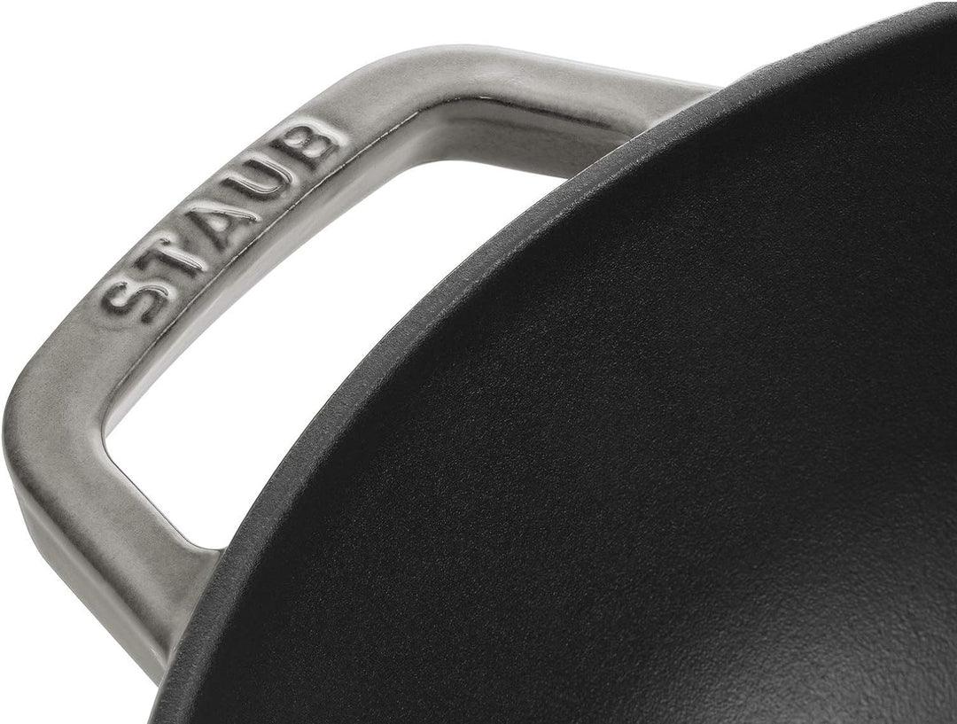 STAUB Wok aus Gusseisen, 30cm, inkl. Glasdeckel, Induktionsgeeignet, Graphitgrau