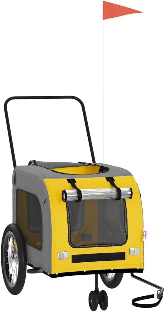 vidaXL Fahrradanhänger Hunde Blau und Grau Oxford-Gewebe und Eisen Gelb 63 x 121 x 65 cm, Gelb 63 x