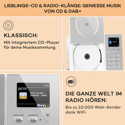 auna Connect Vertical - Internetradio, 2 x Lautsprecher (2 x 10 Watt), MP3-fähiger CD-Player, Intern