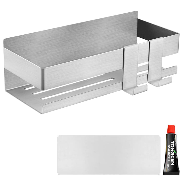 Duschablage Ohne Bohren, Duschregal Wandmontage Selbstklebend Edelstahl, Duschkorb mit 2 Haken, Geei