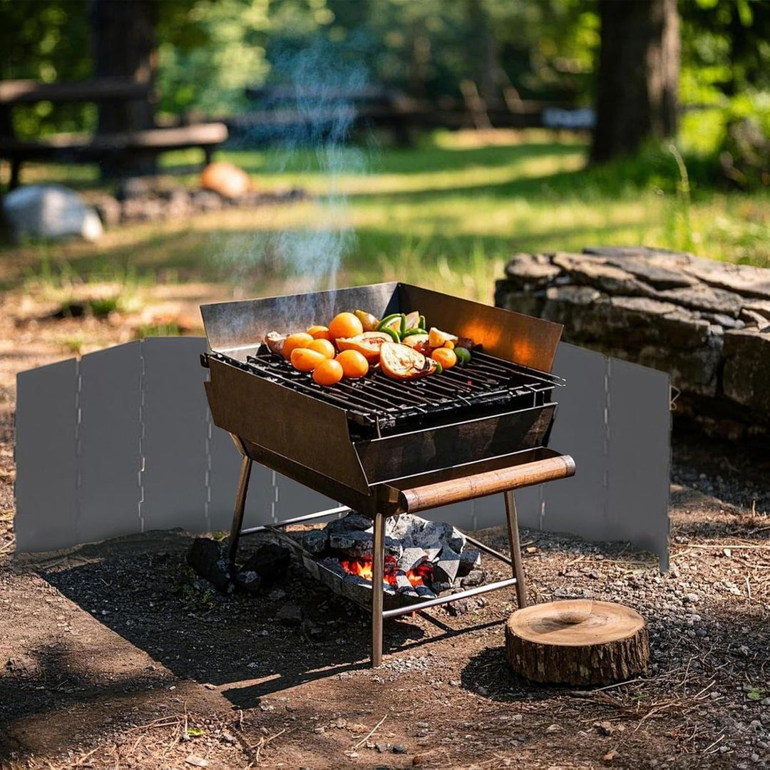 Camping Windschutz - Faltbarer 10-Panel Metall Ofen Wind Blocker - Leichtes Grillzubehör mit Aufbewa