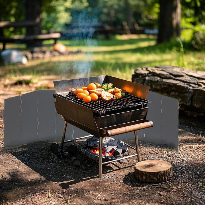 Camping Windschutz - Faltbarer 10-Panel Metall Ofen Wind Blocker - Leichtes Grillzubehör mit Aufbewa