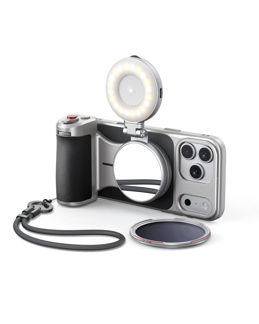 【Nur für iPhone 17 Pro】 TELESIN Master Grip Kit, Magnetic Kameragriff mit C03 Magnetische Selfie-Lic