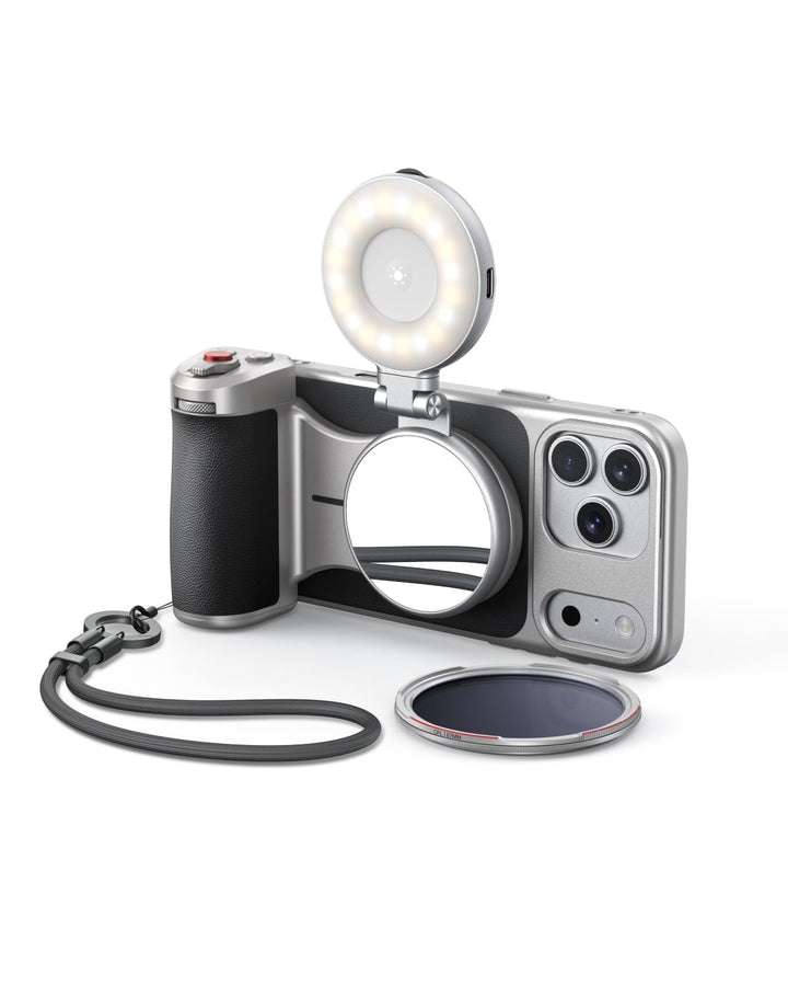 【Nur für iPhone 17 Pro】 TELESIN Master Grip Kit, Magnetic Kameragriff mit C03 Magnetische Selfie-Lic