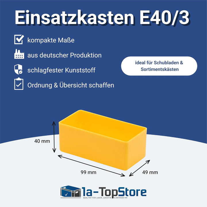 1a-TopStore 25 Stück Einsatzkasten E40/3, 99x49x40 mm,farblich sortiert, aus Polystyrol, Industrieno