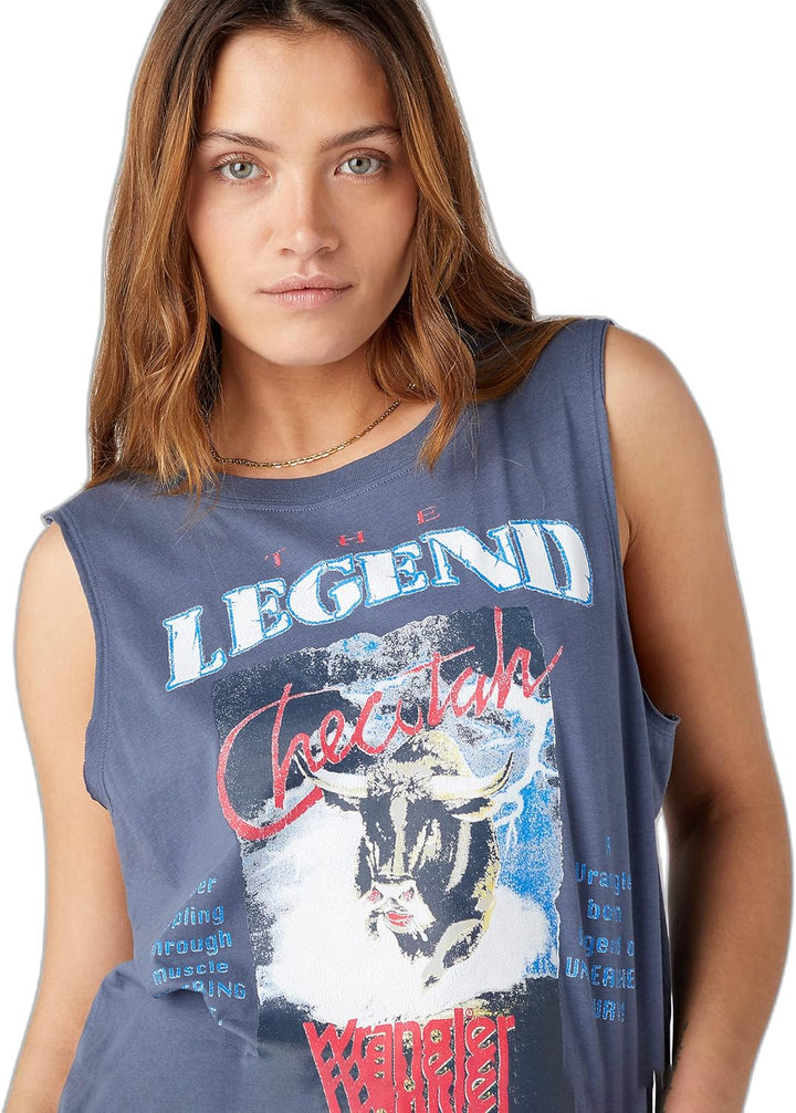 Wrangler Damen Sleeveless Tee T-Shirt XXL Grosse Grössen Vintage Indigo, XXL Grosse Grössen Vintage