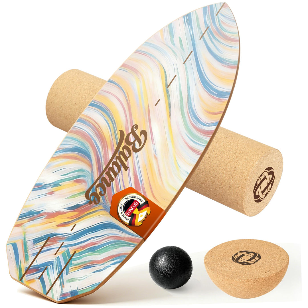 Balance Board Komplett-Set aus Massivholz – 4-in-1 Gleichgewichtsboard mit Rolle, Halbkugel & Faszie