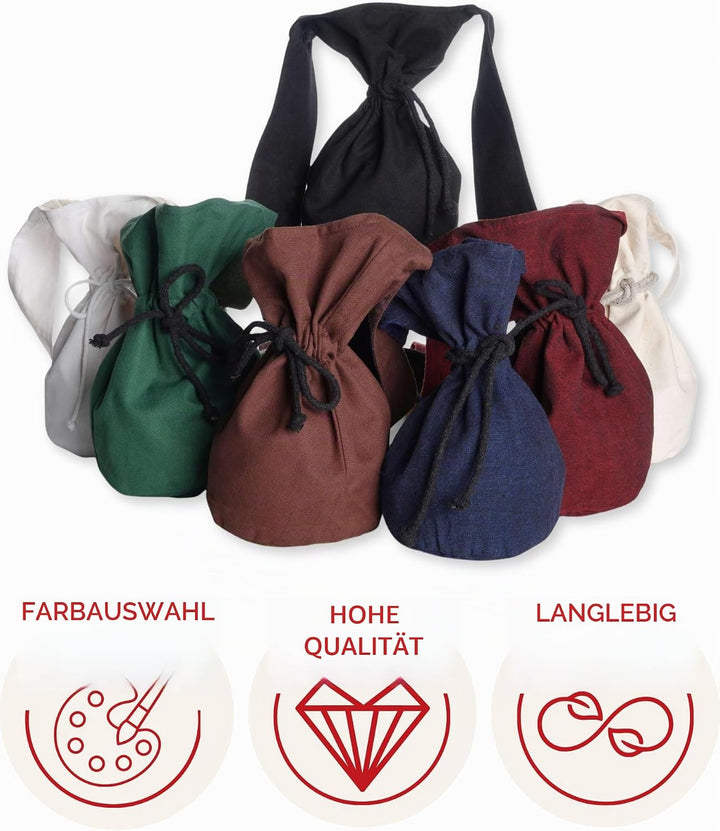 HEMAD Umhänge -Tasche Klein - Baumwolle/Leinenlook Mittelalter Kleidung Beige, Beige