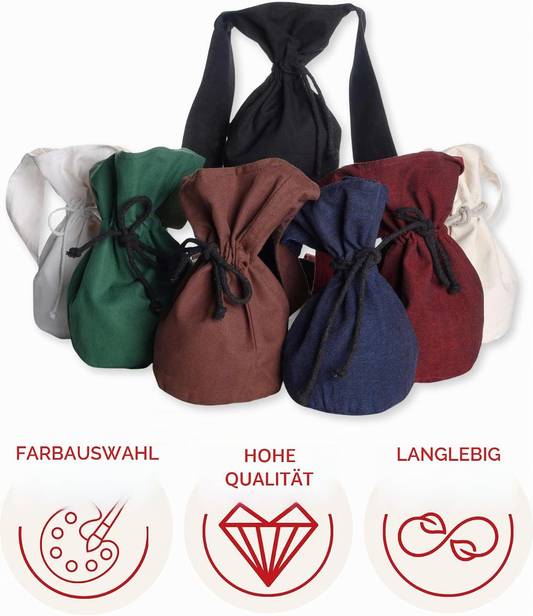 Umhänge -Tasche Klein - Baumwolle/Leinenlook Mittelalter Kleidung Rot, Rot