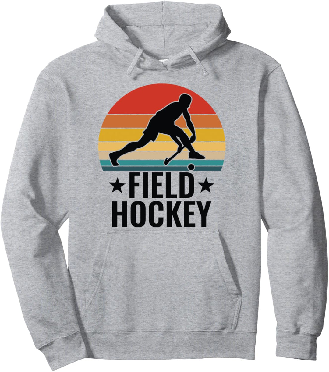 Field Hockey Funny Slogan Pun Gift - Retro Sunset Design Pullover Hoodie