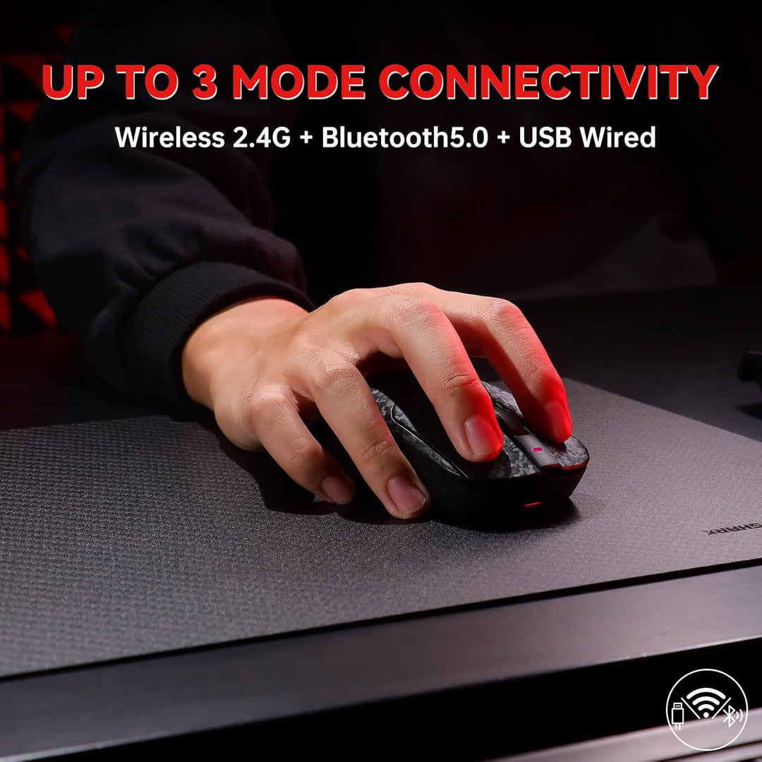 A.JAZZ AJ199 Carbonfaser-Gaming-Maus, Kabellos 2,4G/BT/USB-C Tri-Mode, Ultraleicht 55g, Optischer Pi