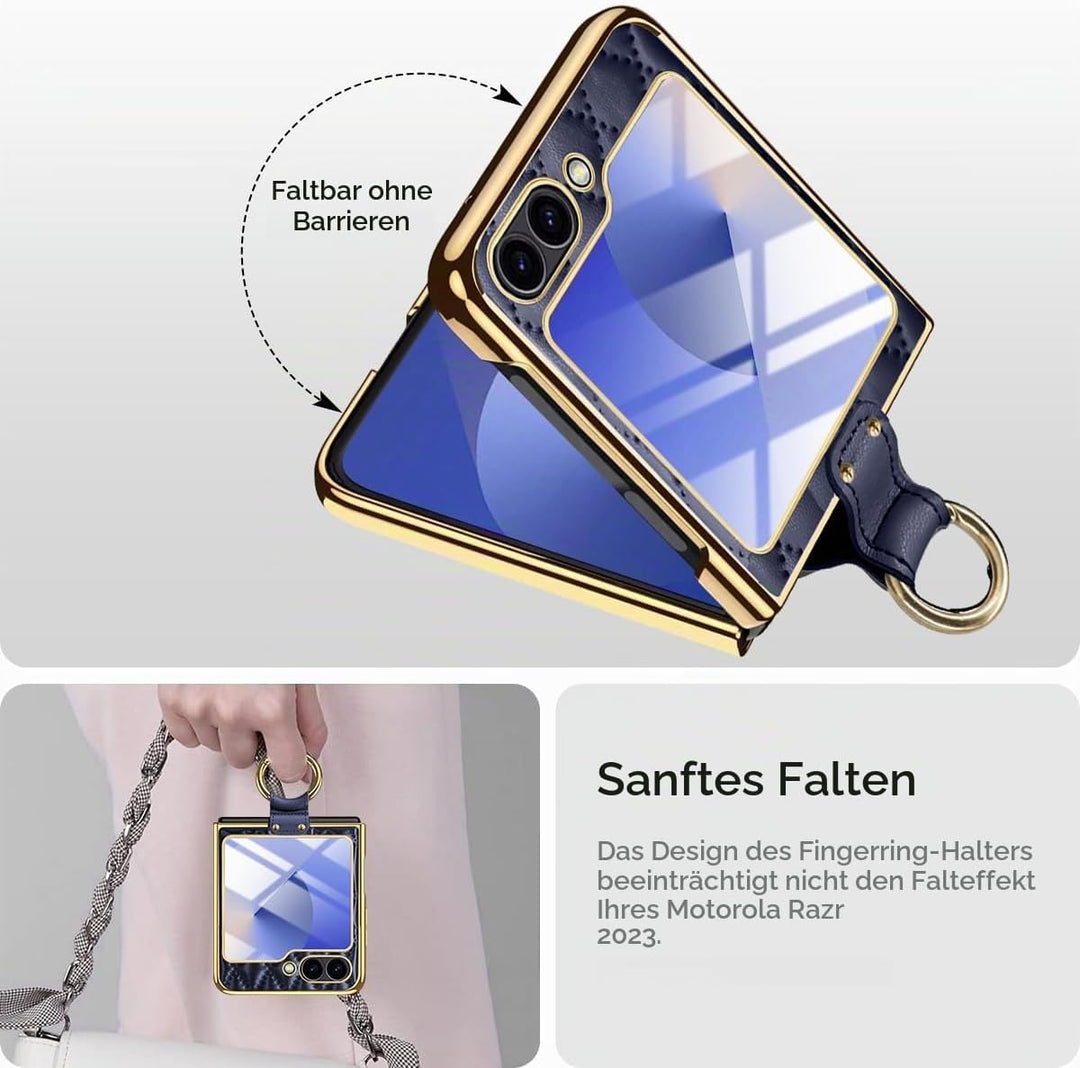 Miimall Lederhülle Kompatibel mit Samsung Galaxy Z Flip 6/Flip7 FE Hülle mit Kameraschutz+Ring Ständ